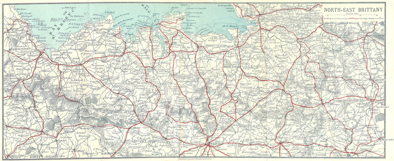 BRITTANY. Lamballe to Avranches. North-east 1923 old antique map plan chart